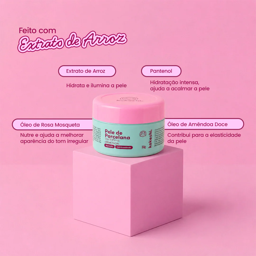 Pele de Porcelana com extrato de arroz